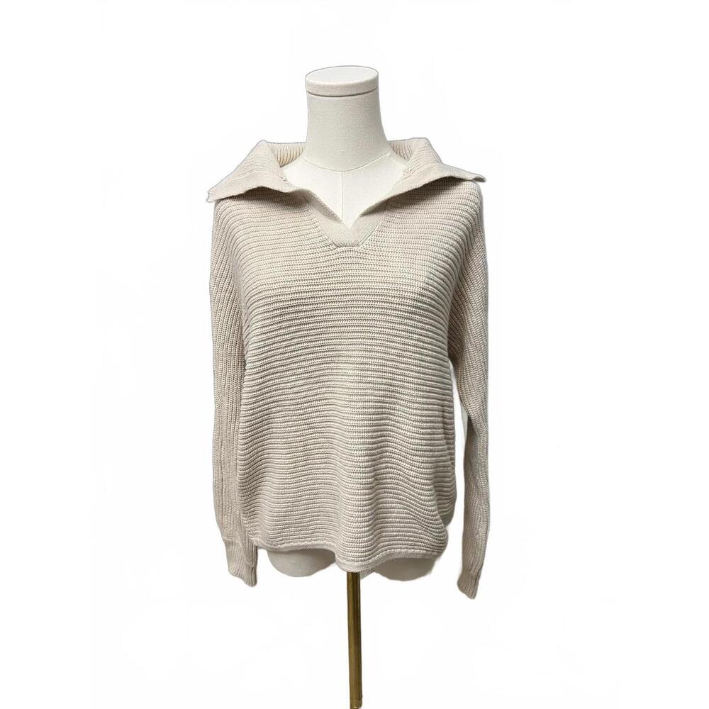 Marled Cozy Cream Knit Sweater with Folded Collar